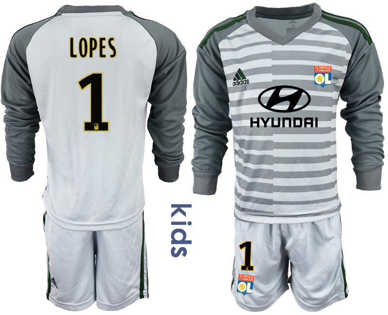 2018_2019 Club Olympique Lyonnais gray long sleeve Youth goalkeeper #1 soccer jerseys->youth soccer jersey->Youth Jersey